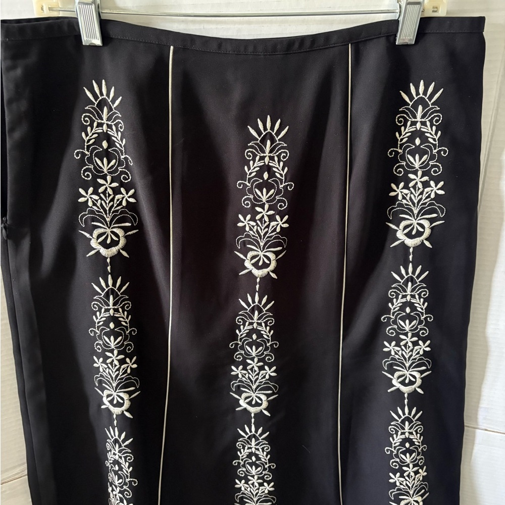LOFT Black Skirt with White Embroidery